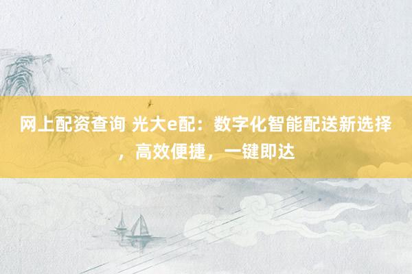 网上配资查询 光大e配：数字化智能配送新选择，高效便捷，一键即达