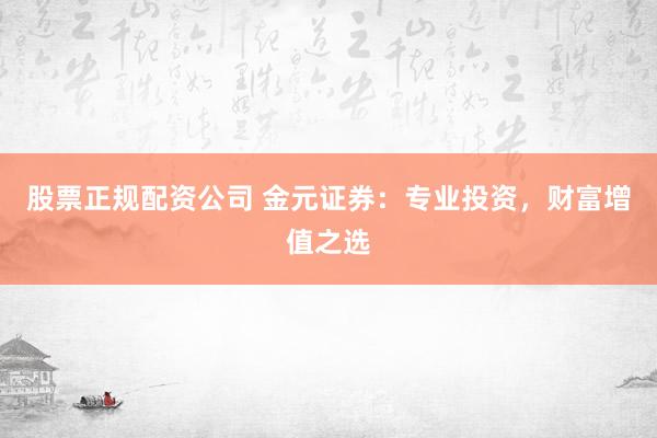 股票正规配资公司 金元证券：专业投资，财富增值之选