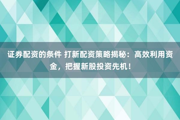 证券配资的条件 打新配资策略揭秘:高效利用资金,把握新股投资先机!