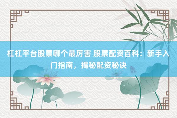 杠杠平台股票哪个最厉害 股票配资百科：新手入门指南，揭秘配资秘诀