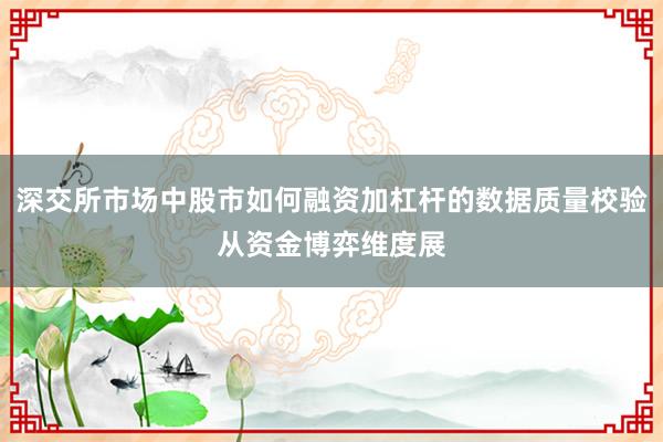 深交所市场中股市如何融资加杠杆的数据质量校验从资金博弈维度展