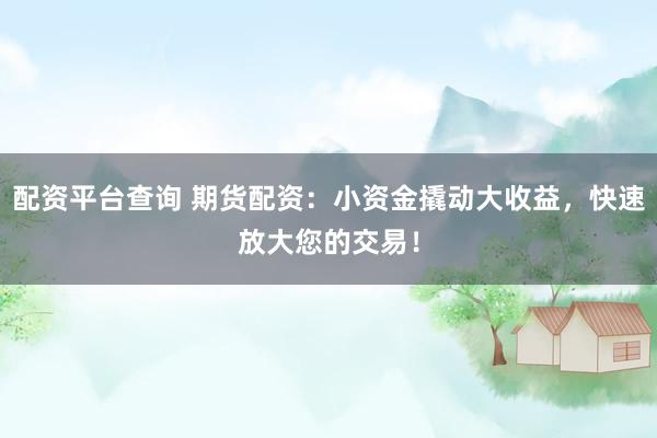 配资平台查询 期货配资：小资金撬动大收益，快速放大您的交易！