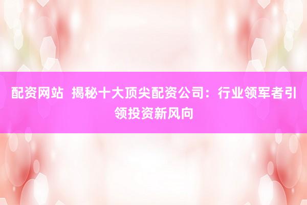 配资网站  揭秘十大顶尖配资公司：行业领军者引领投资新风向