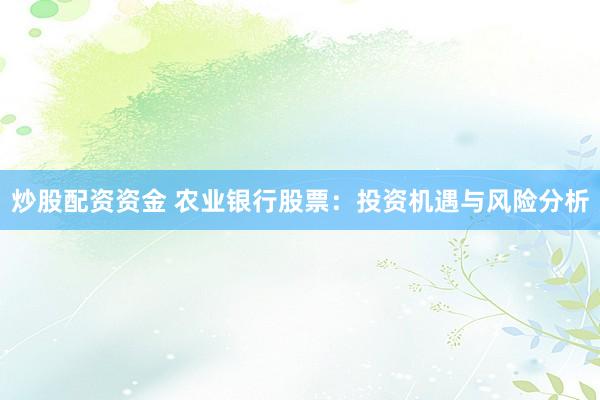 炒股配资资金 农业银行股票：投资机遇与风险分析