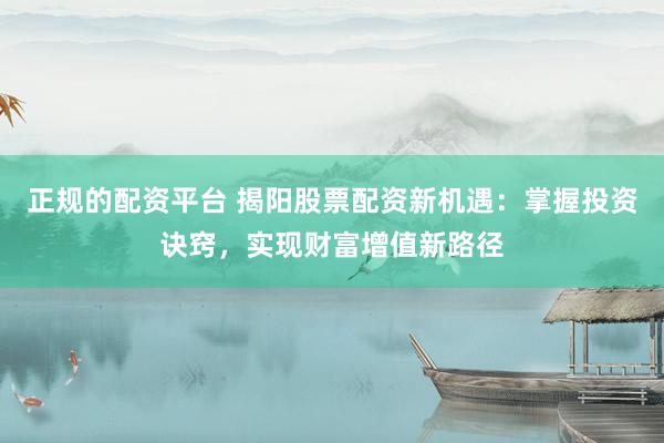 正规的配资平台 揭阳股票配资新机遇：掌握投资诀窍，实现财富增值新路径